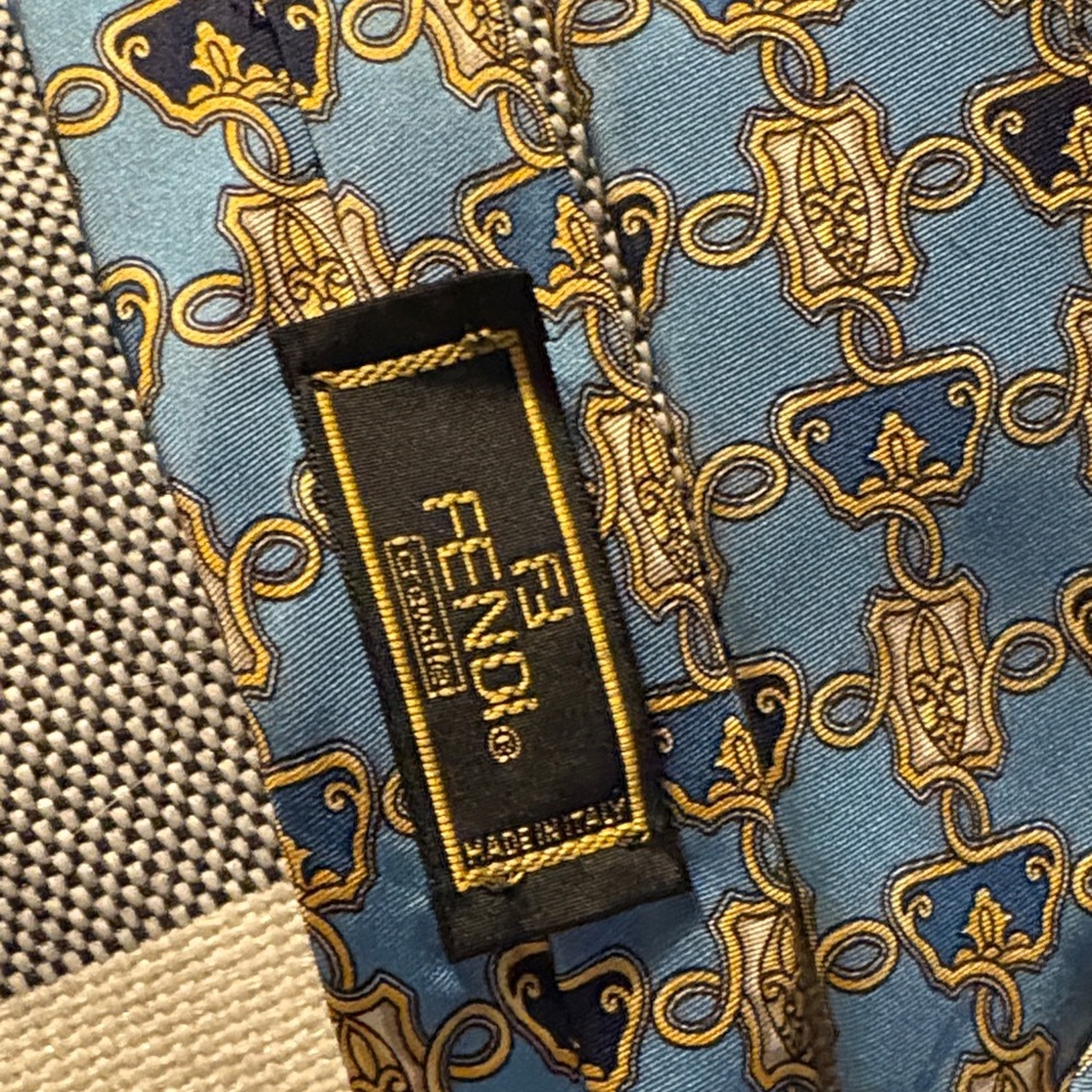 Vintage Fendi Blue and Gold Patterned Tie